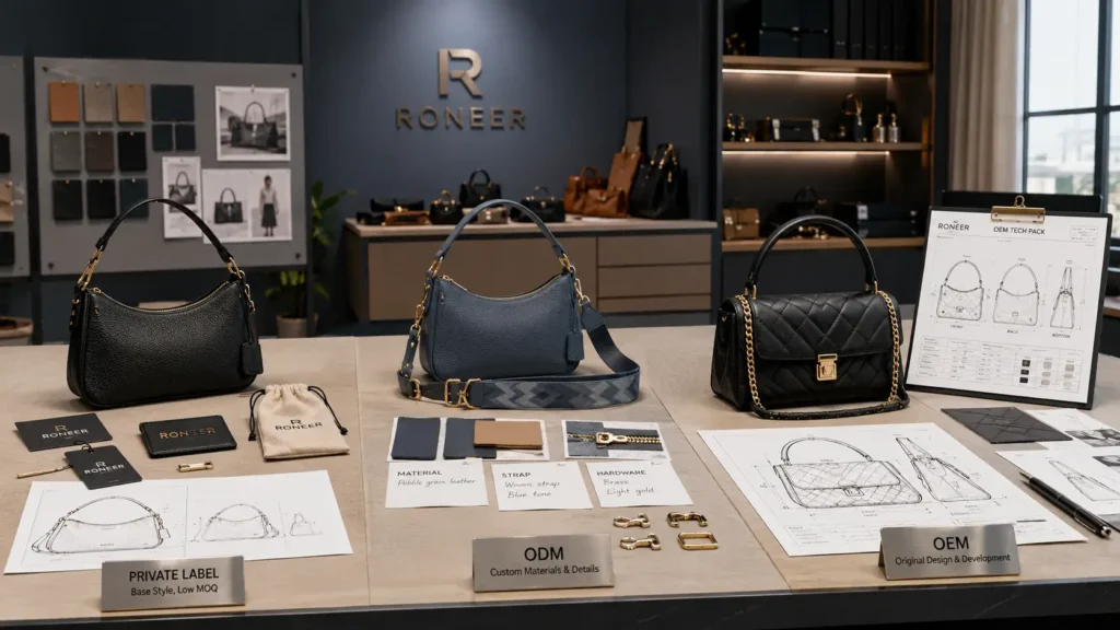 private label ODM and OEM low MOQ handbags