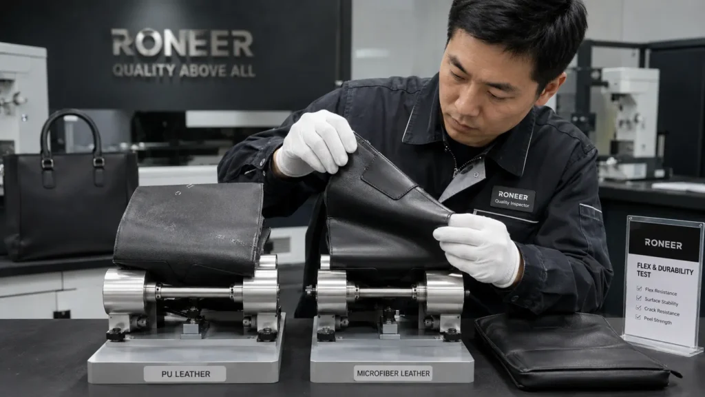 flex resistance test for PU and microfiber leather bags