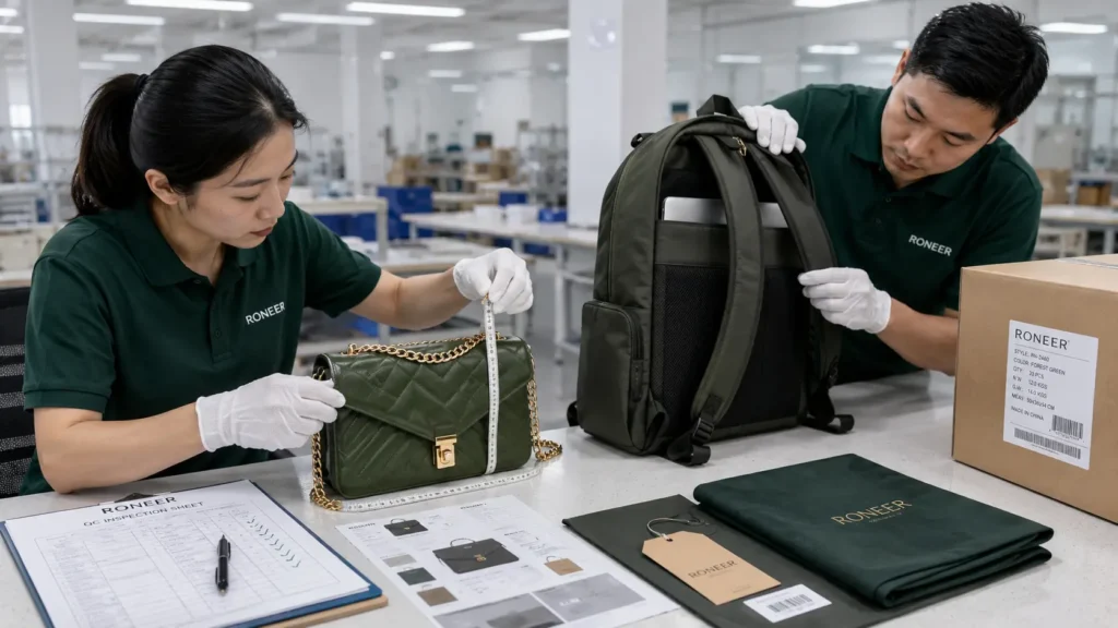 purse and backpack quality control inspection