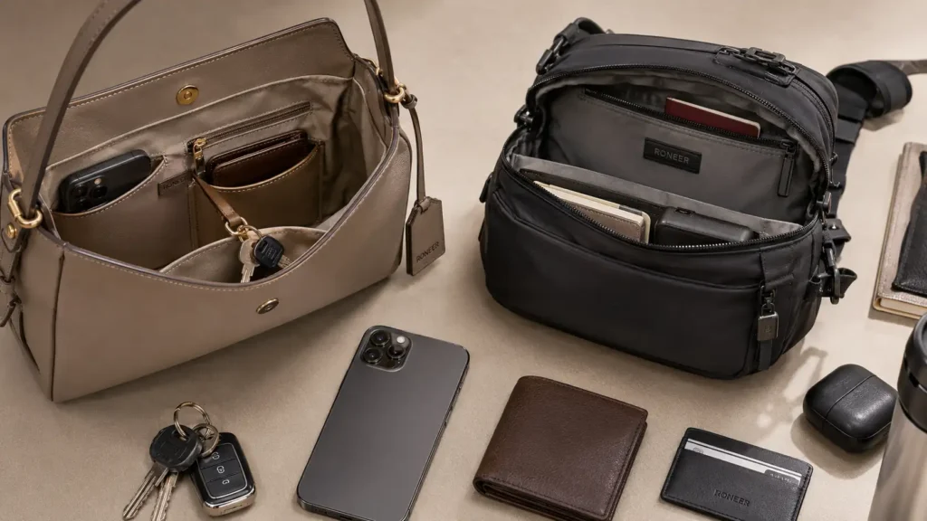purse and chest bag pocket access design