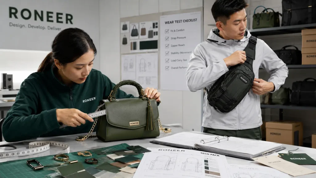 purse and chest bag wear testing and inspection