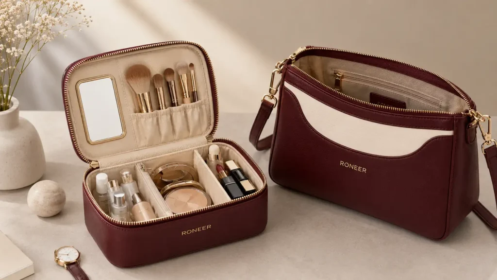 purse and cosmetic bag liquid and makeup organization