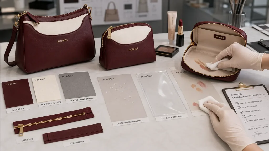 wipe clean lining for purse and cosmetic bag