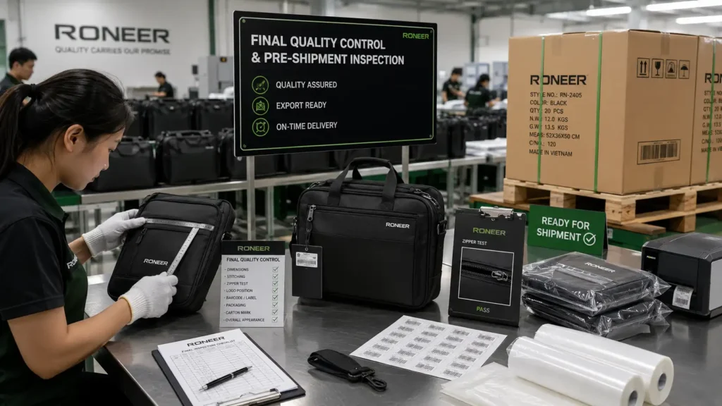 quality control and export packing in bag manufacturing process