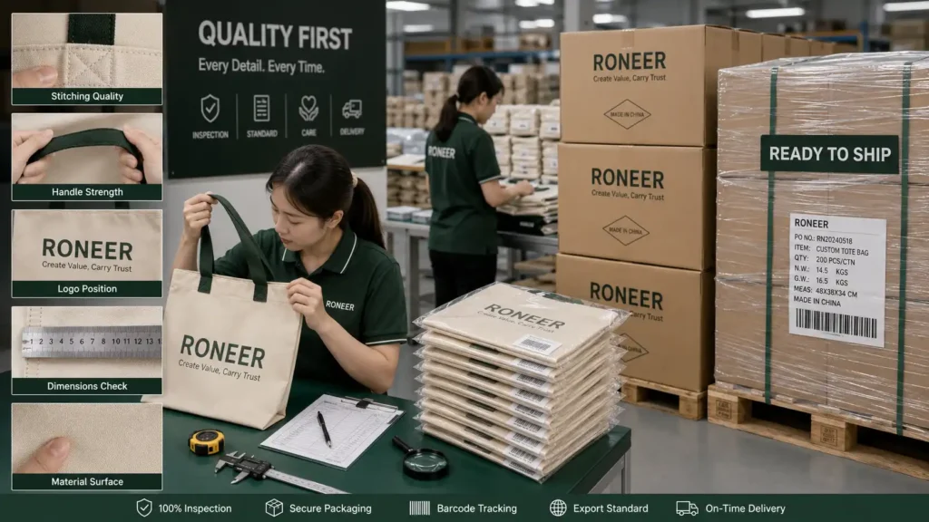quality control and export packing for custom tote bags from China