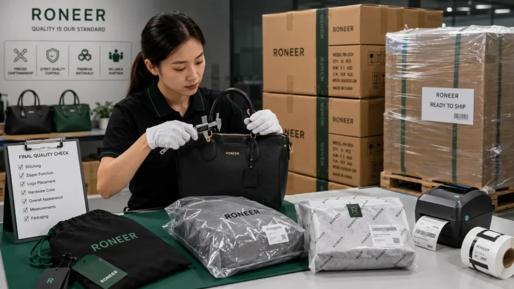 quality control and export packing in handbag manufacturing process