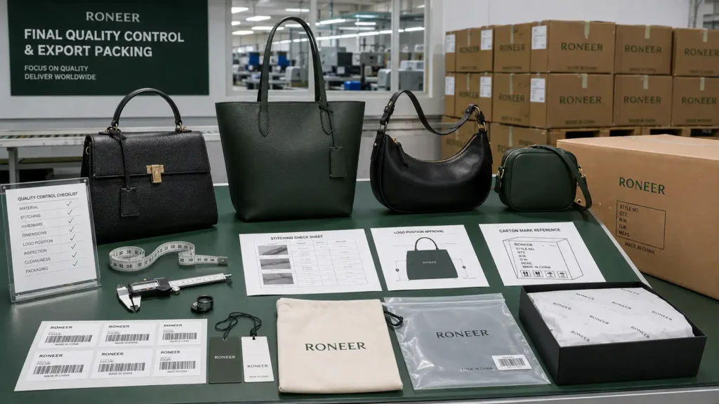 quality control and export packing by handbag manufacturers in China