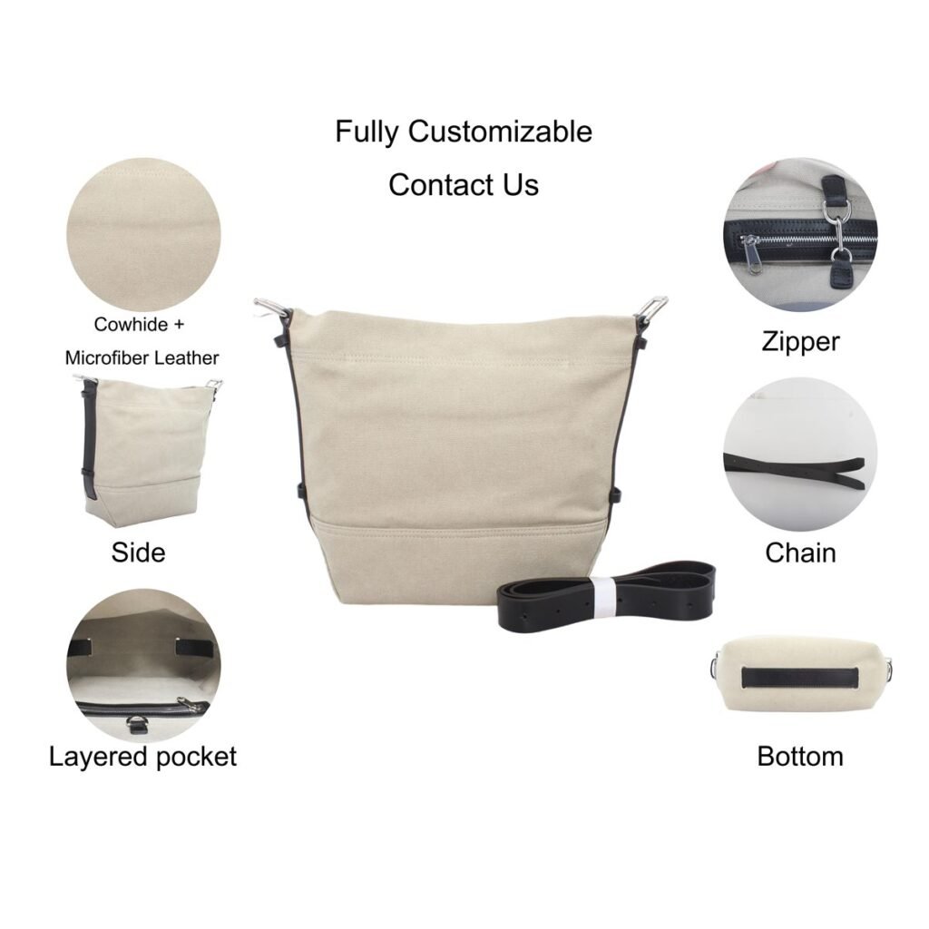 RONEER khaki canvas leather trim crossbody bag IM1536 main view