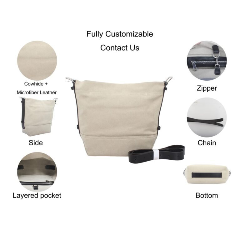RONEER khaki canvas leather trim crossbody bag IM1536 main view
