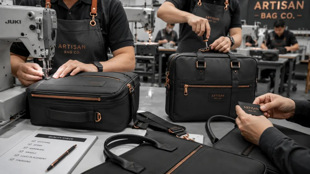 sewing assembly and finishing in custom bag production