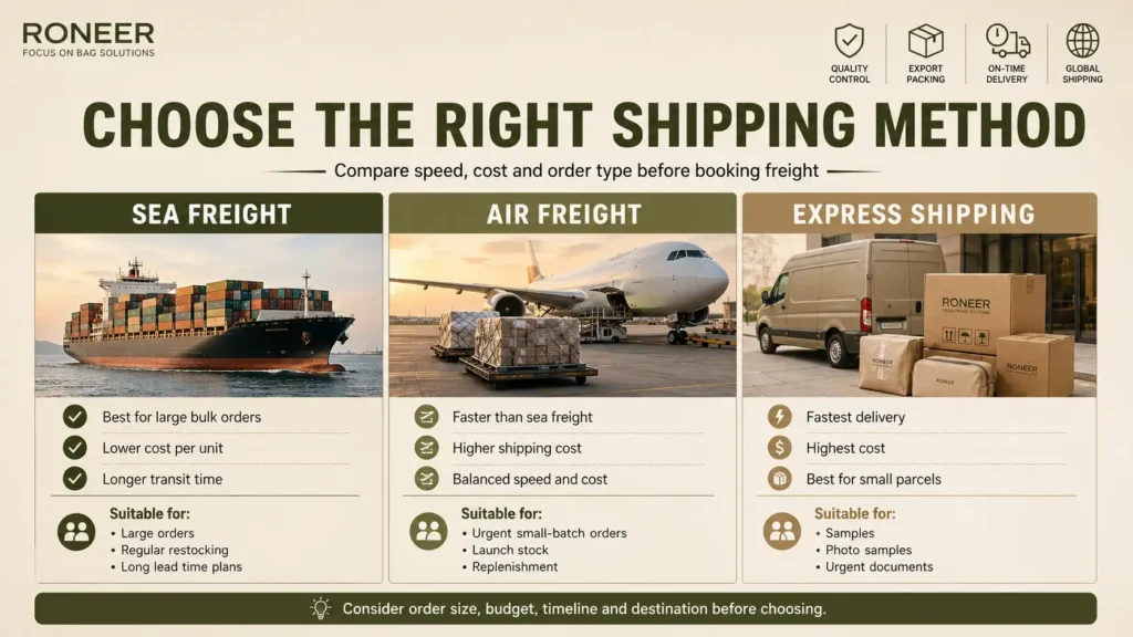 sea freight air freight and express options for shipping bags from China to USA