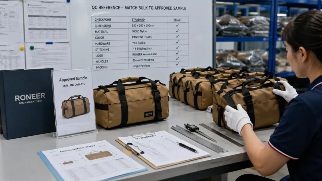 approved custom bag sample quality control reference