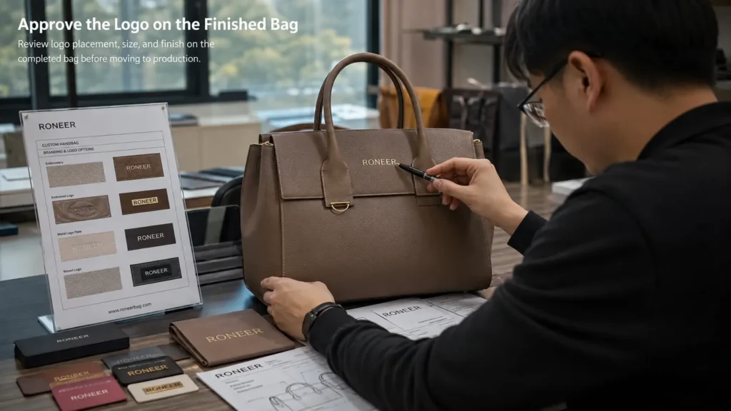 custom bag logo sample approval on finished bag