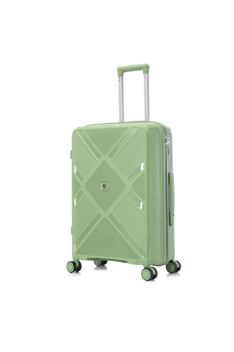 Custom geometric hardside spinner suitcase BJ-801 three-quarter view