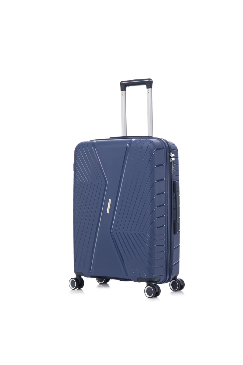 Custom wavy panel hardside spinner suitcase BJ-804 three-quarter view
