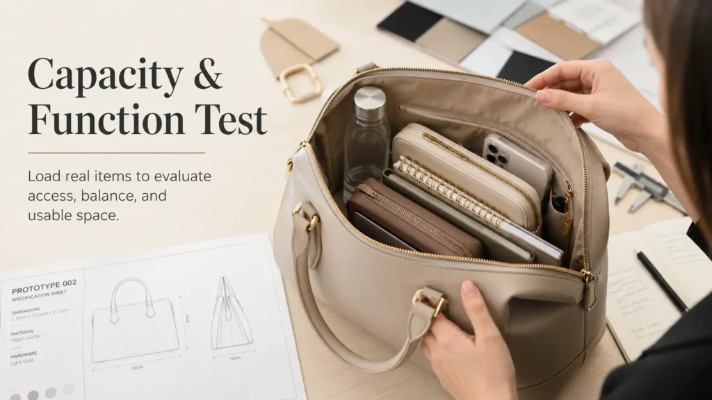 handbag prototype capacity and function test