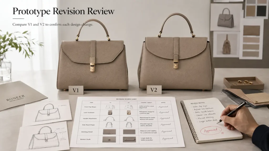 handbag prototype revision review V1 V2