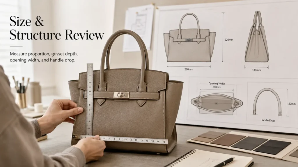 handbag prototype size and structure review