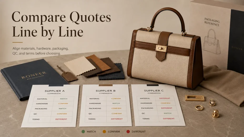 compare bag supplier quotations line by line
