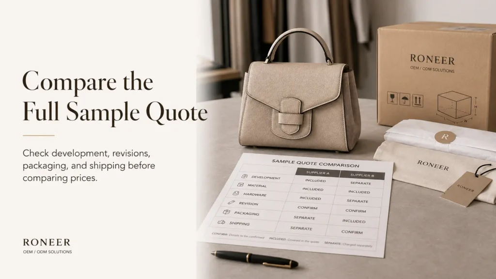 compare custom handbag sample cost quotations