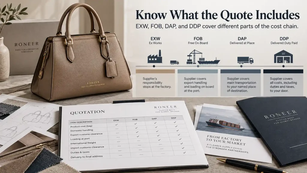 custom bag landed cost Incoterms comparison
