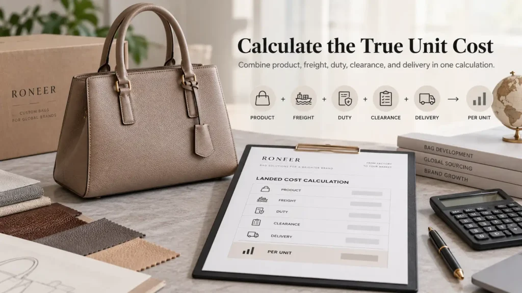 custom bag landed cost per unit calculation