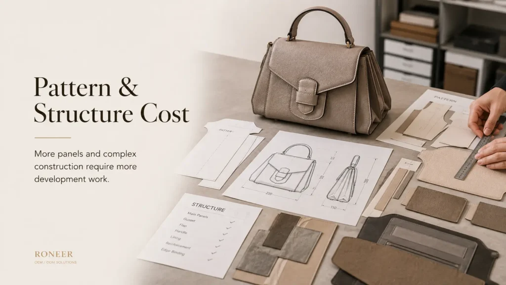 custom handbag sample cost pattern and structure