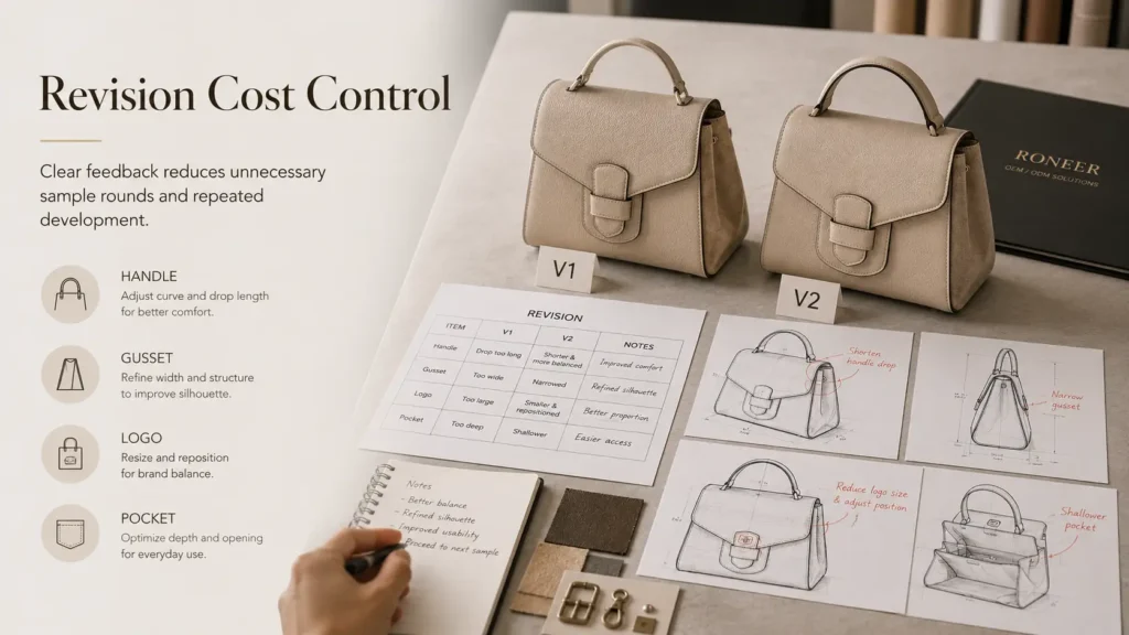 custom handbag sample cost revision control